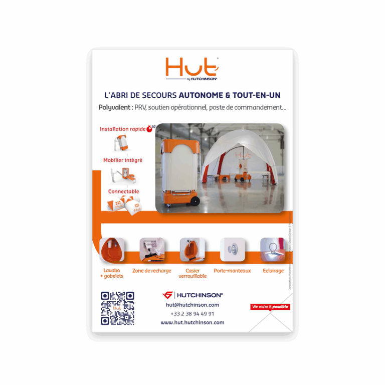 Publicité presse Hut’ by Hutchinson en quatrième de couverture du magazine Secours Mag