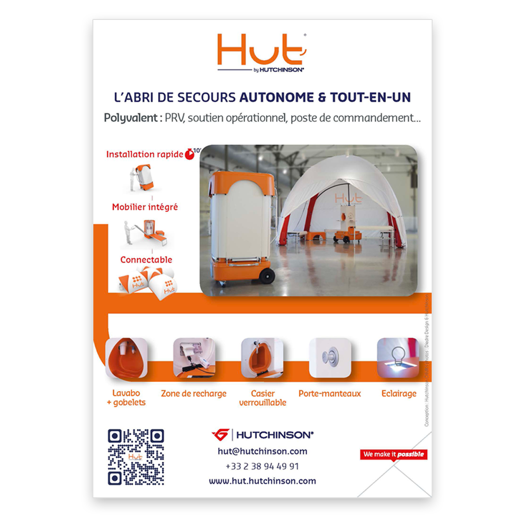Publicité presse B2B Hut by Hutchinson diffusée en 4ᵉ de couverture du magazine Secours Mag.